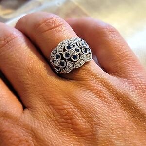 Breathtaking 14K White Gold Diamond & Sapphire Floral Ring